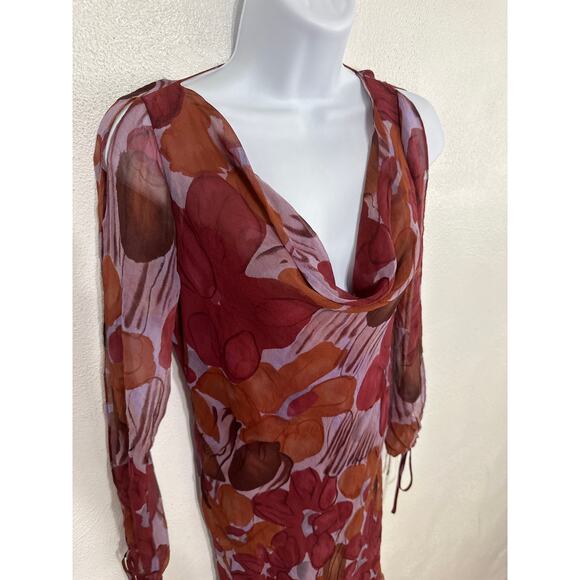 Possibility by Florl di Zucca Silk Chiffon Dress M Burgundy Floral Forest Fairy - Picture 4 of 13